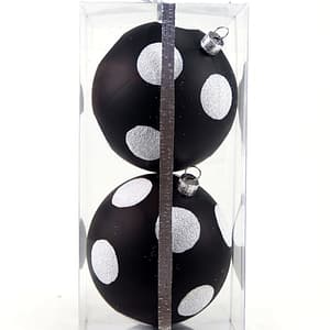 80mm Black & White Polka Dots Bauble – Set of 2