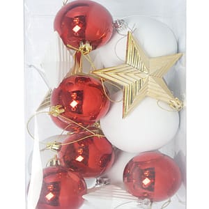 18pcs Box Set Mixed Baubles - White, Gold & Red